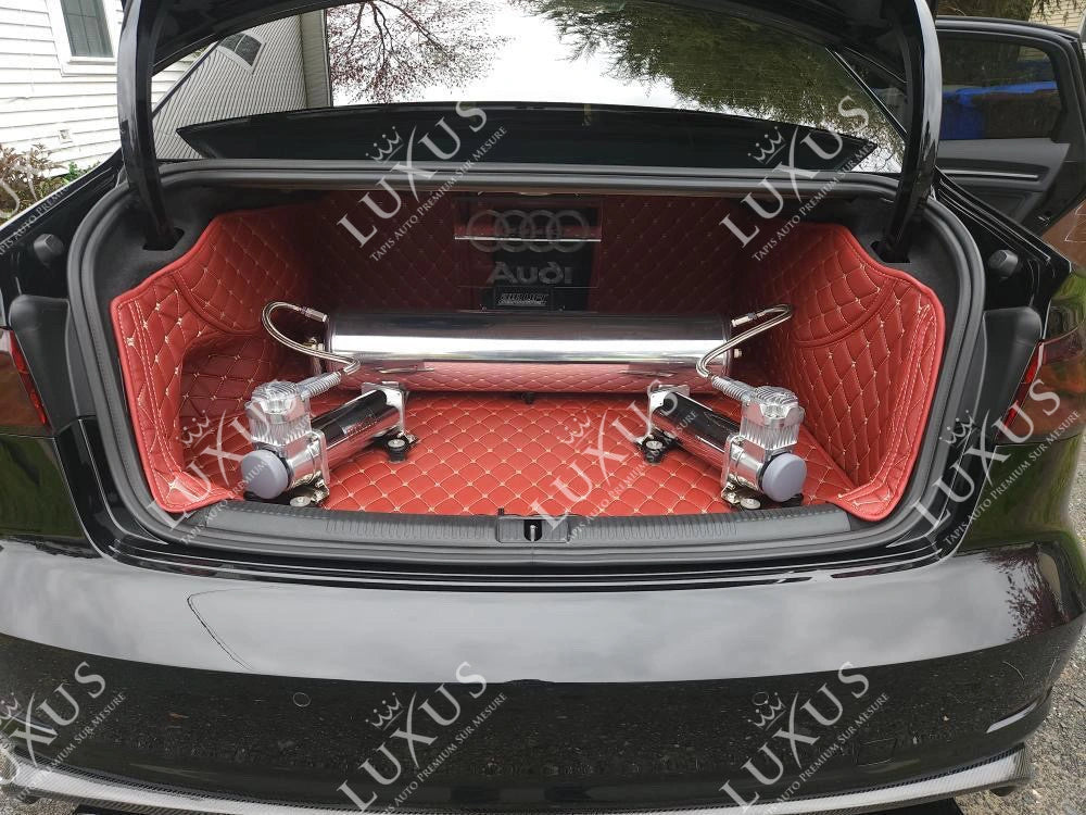 Tapis de Coffre 3D Intégral sur Mesure Premium Luxus – Motif Losange Noir avec Surpiqûres Mauves