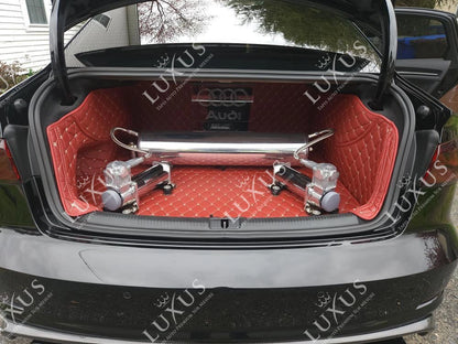 Tapis de Coffre 3D Intégral sur Mesure Premium Luxus – Motif Losange Noir avec Surpiqûres Mauves