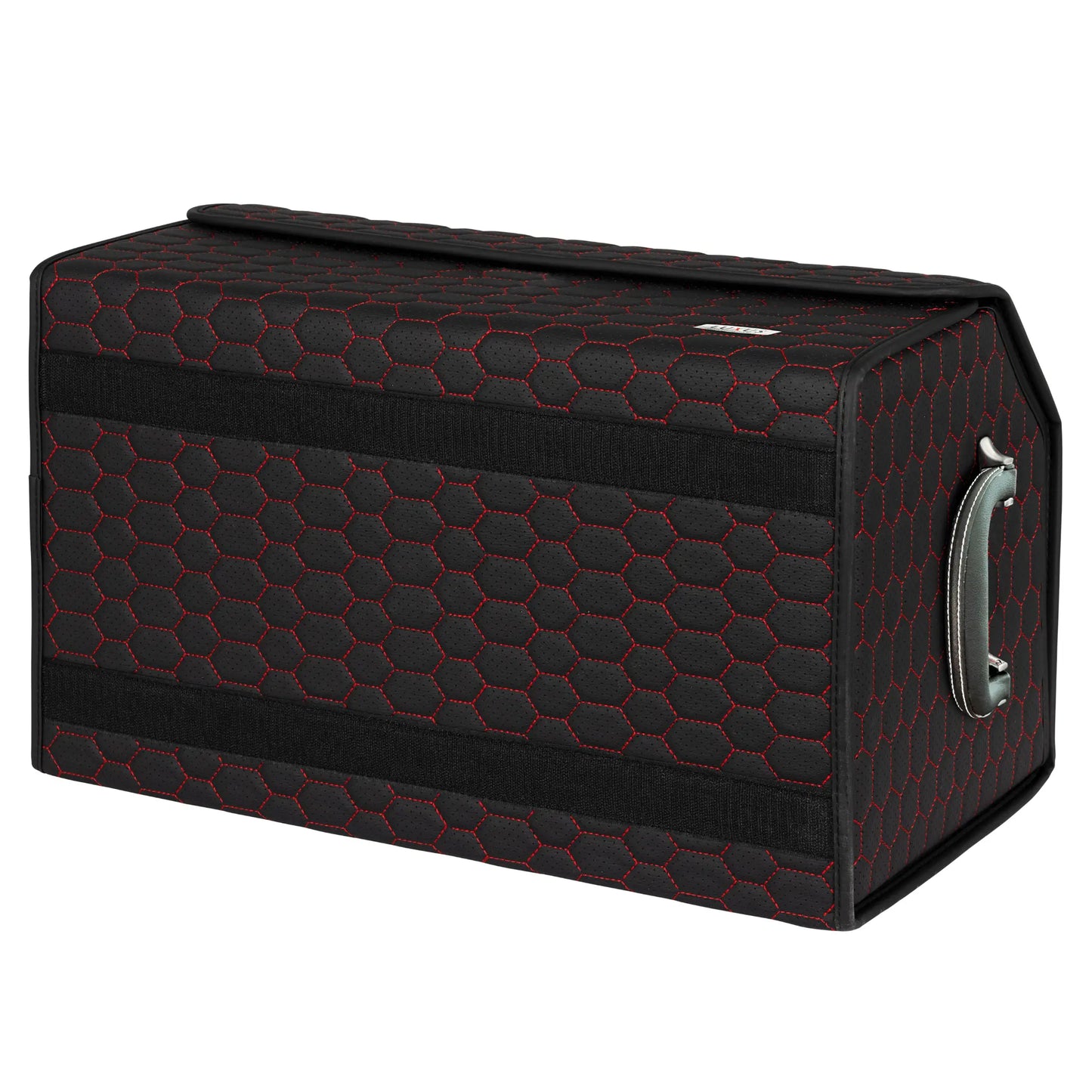 Boite de Rangement Voiture | Motif Nid d'Abeille | Noir & Surpiqûres Rouges