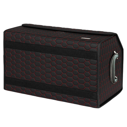 Boite de Rangement Voiture | Motif Nid d'Abeille | Noir & Surpiqûres Rouges