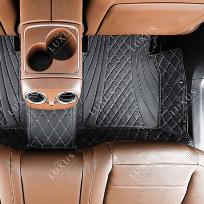 Tapis de Sol 3D sur Mesure Premium Luxus – Motif Hybride Noir avec Surpiqûres Blanches