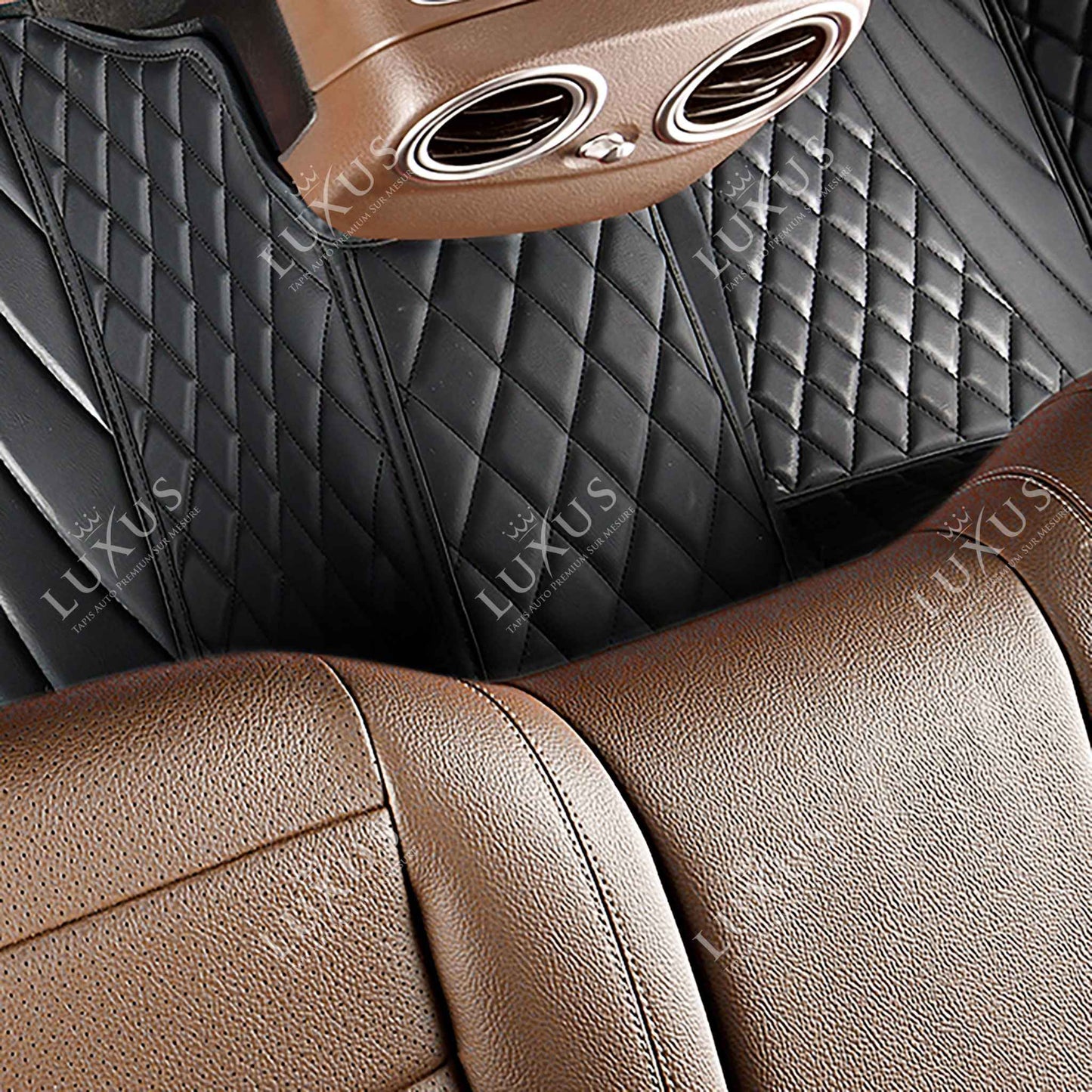 Tapis de Sol 3D sur Mesure Premium Luxus – Motif Hybride Noir avec Surpiqûres Noires