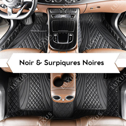 Tapis de Sol 3D sur Mesure Premium Luxus – Motif Hybride Noir avec Surpiqûres Noires