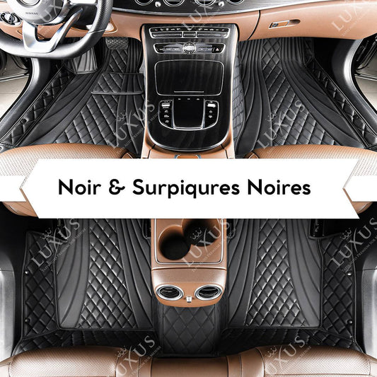 Tapis de Sol 3D sur Mesure Premium Luxus – Motif Hybride Noir avec Surpiqûres Noires