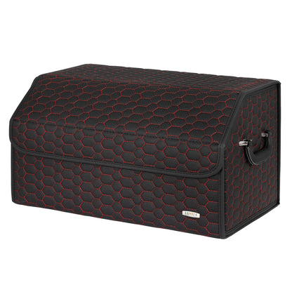 Boite de Rangement Voiture | Motif Nid d'Abeille | Noir & Surpiqûres Rouges