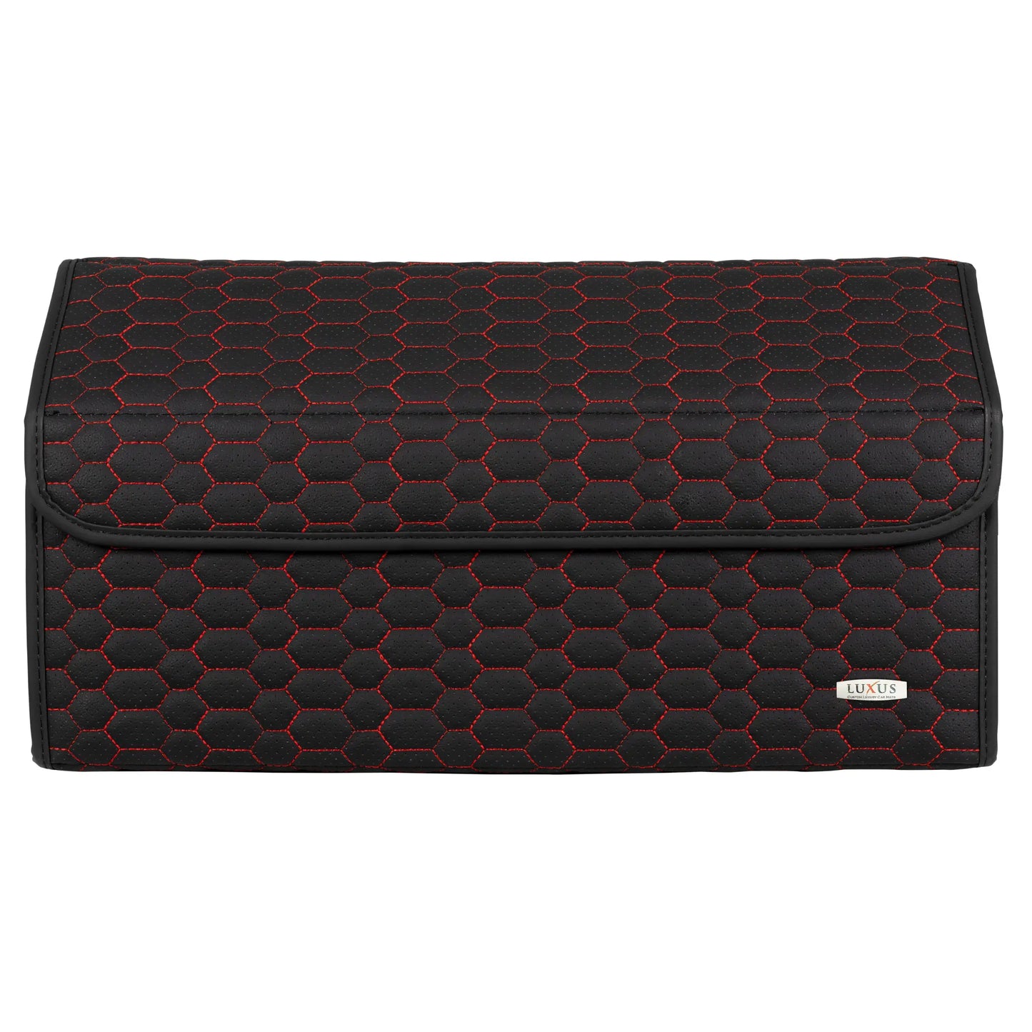 Boite de Rangement Voiture | Motif Nid d'Abeille | Noir & Surpiqûres Rouges
