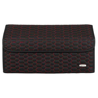 Boite de Rangement Voiture | Motif Nid d'Abeille | Noir & Surpiqûres Rouges