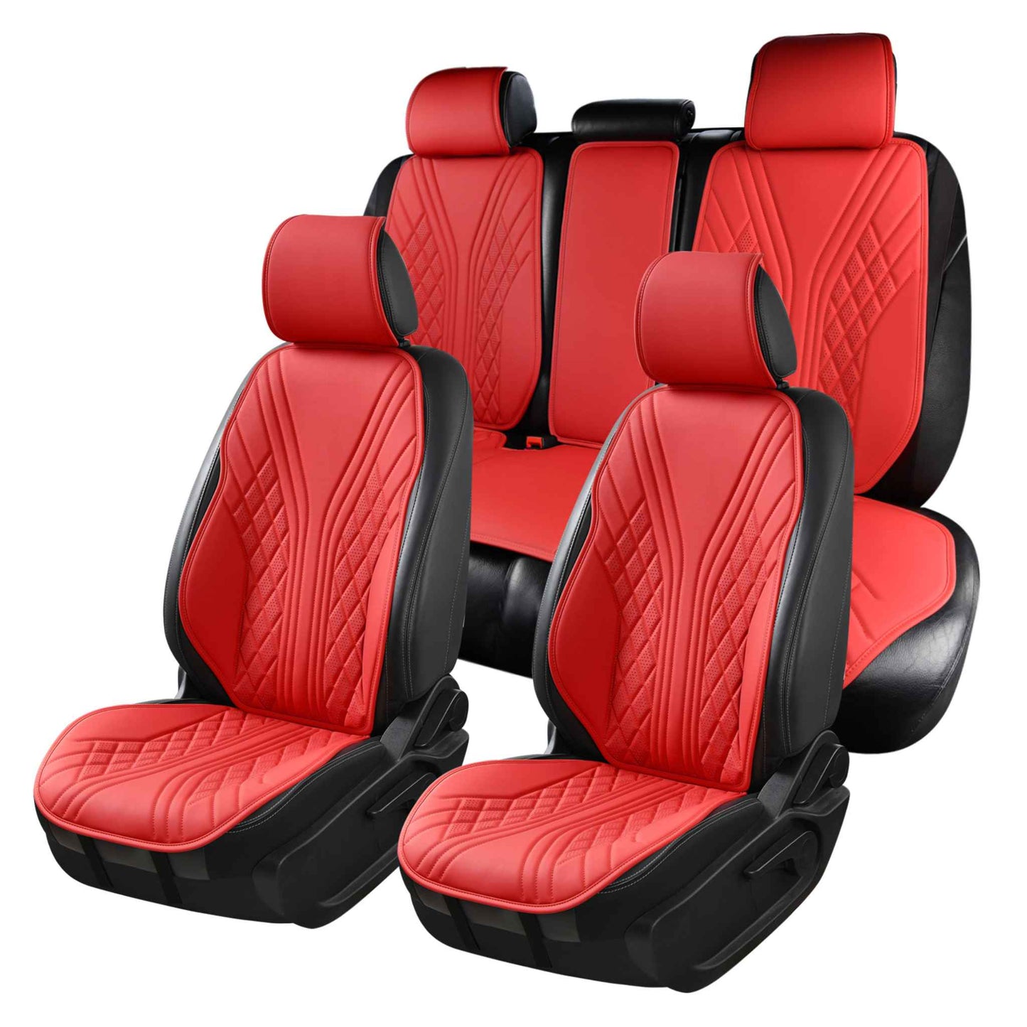 Luxus SeatSkin™ Housses de Siège sur Mesure en Similicuir – Motif Hybride Rouge Ferrari