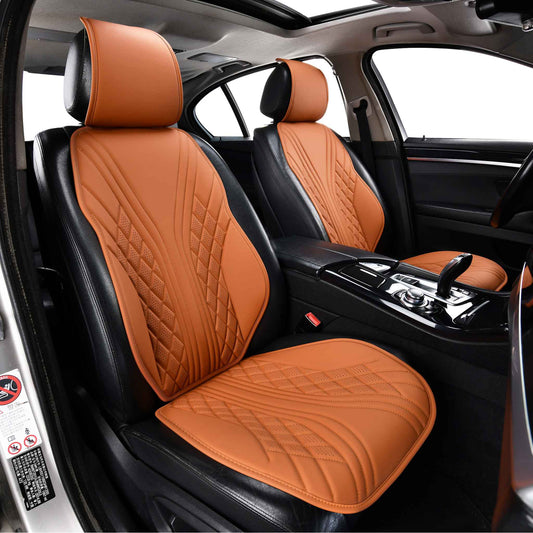 Luxus SeatSkin™ Housses de Siège sur Mesure en Similicuir – Motif Hybride Marron Caramel