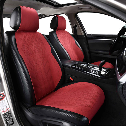 Luxus SeatSkin™ Housses de Siège sur Mesure en Suédine – Motif Losange Rouge Cerise