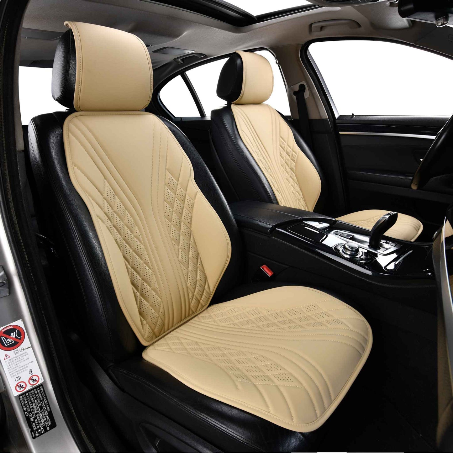 Luxus SeatSkin™ Housses de Siège sur Mesure en Similicuir – Motif Hybride Beige Crème