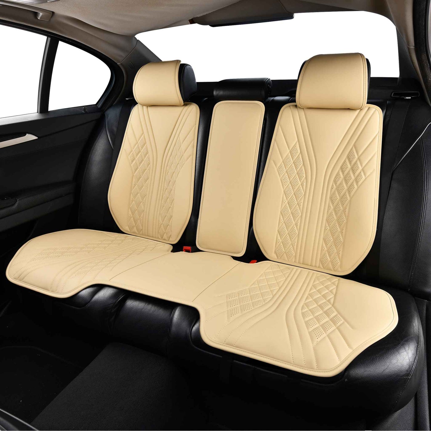 Luxus SeatSkin™ Housses de Siège sur Mesure en Similicuir – Motif Hybride Beige Crème