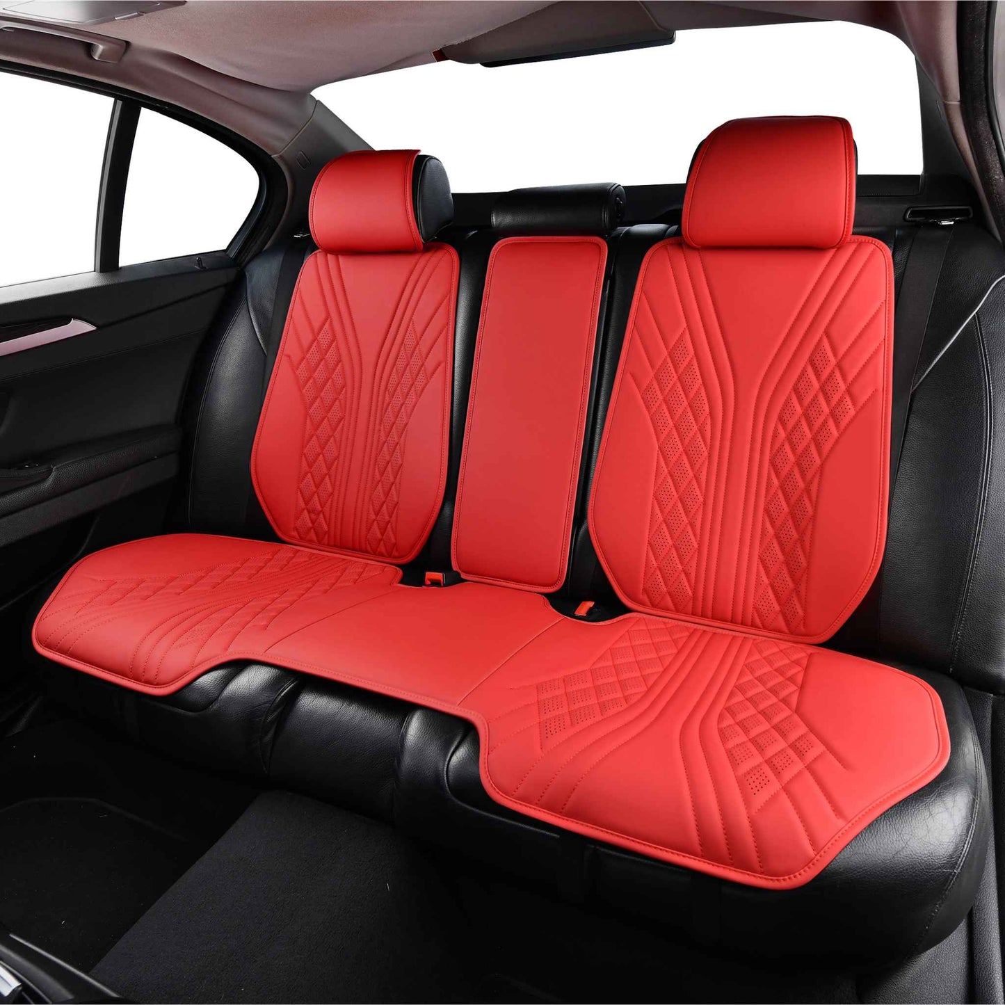 Luxus SeatSkin™ Housses de Siège sur Mesure en Similicuir – Motif Hybride Rouge Ferrari