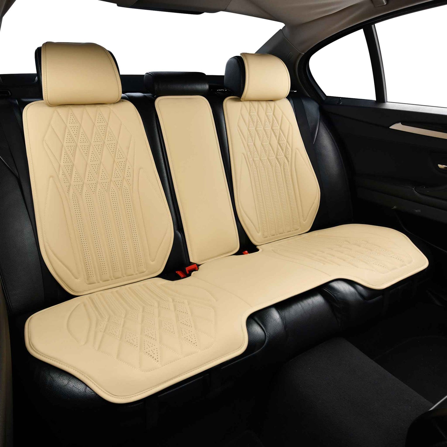 Luxus SeatSkin™ Housses de Siège sur Mesure en Similicuir – Motif Losange Beige Crème