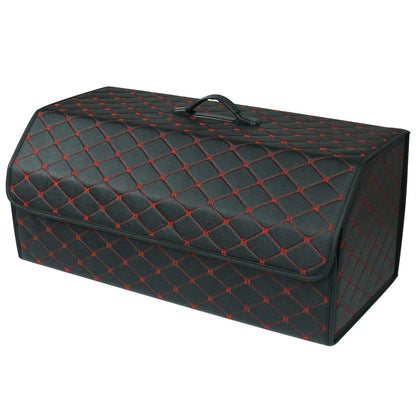 Boite de Rangement Voiture | Motif Losange | Noir & Surpiqûres Rouges