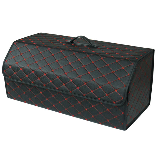 Boite de Rangement Voiture | Motif Losange | Noir & Surpiqûres Rouges