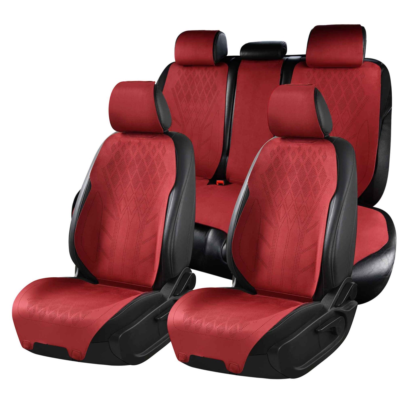 Luxus SeatSkin™ Housses de Siège sur Mesure en Suédine – Motif Losange Rouge Cerise