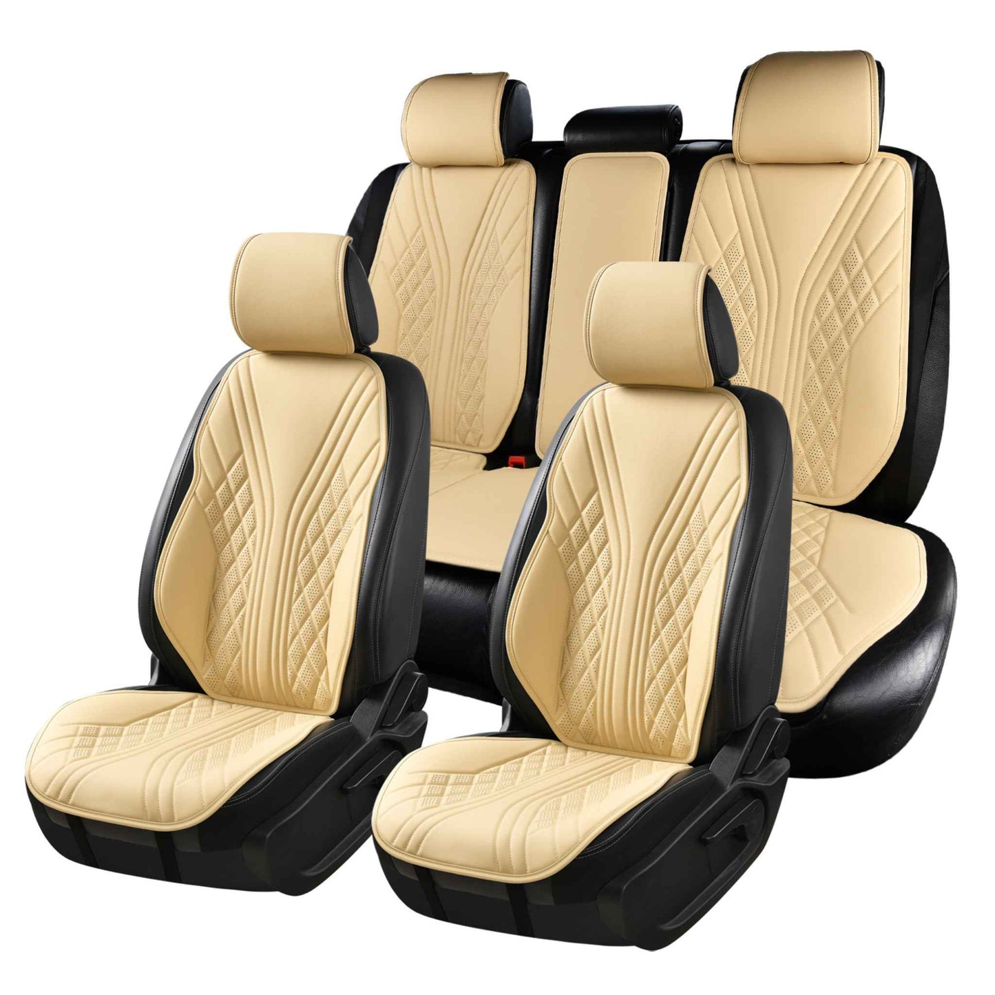 Luxus SeatSkin™ Housses de Siège sur Mesure en Similicuir – Motif Hybride Beige Crème