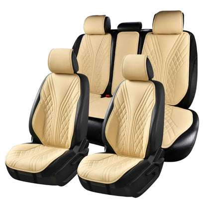 Luxus SeatSkin™ Housses de Siège sur Mesure en Similicuir – Motif Hybride Beige Crème