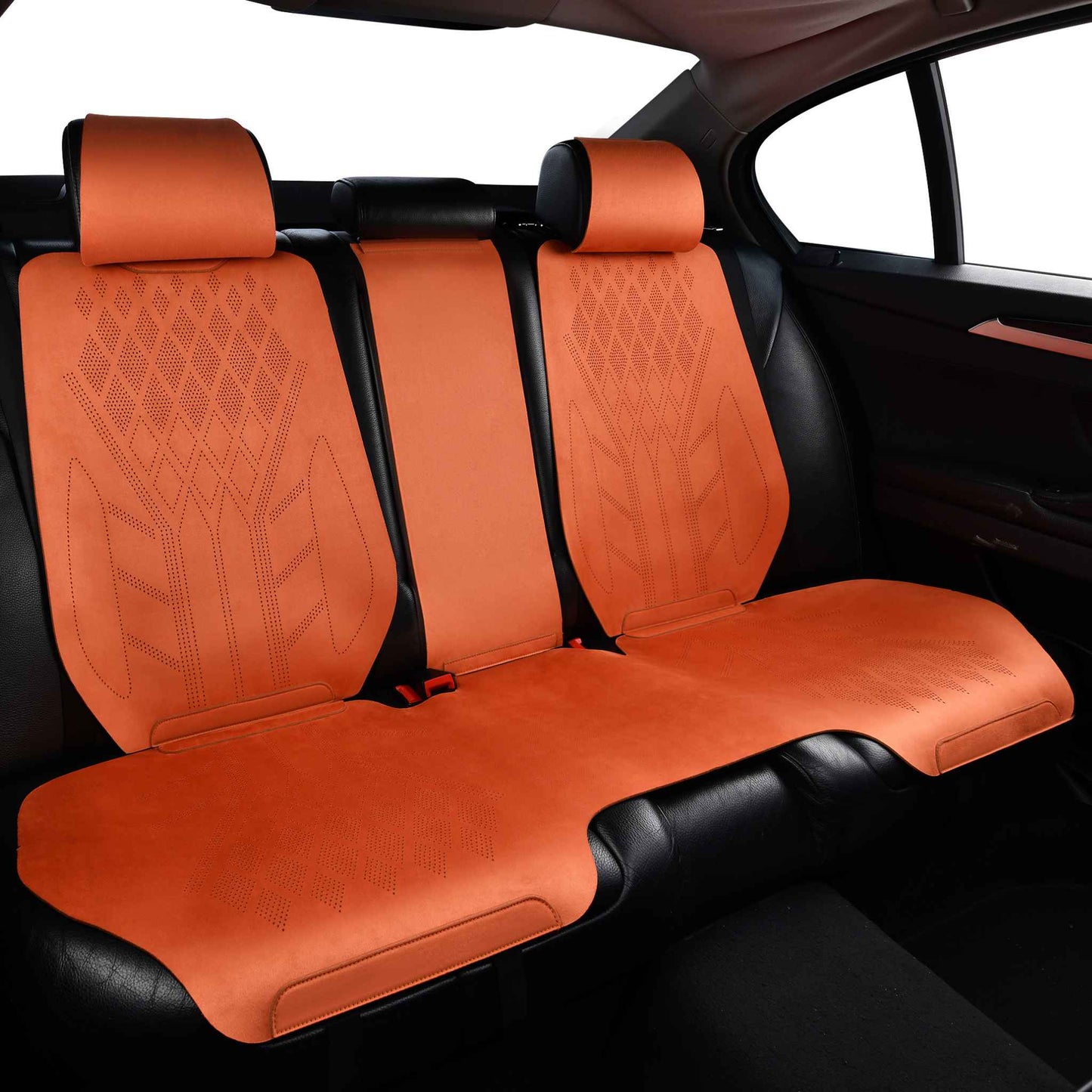 Luxus SeatSkin™ Housses de Siège sur Mesure en Suédine – Motif Losange Orange Lava