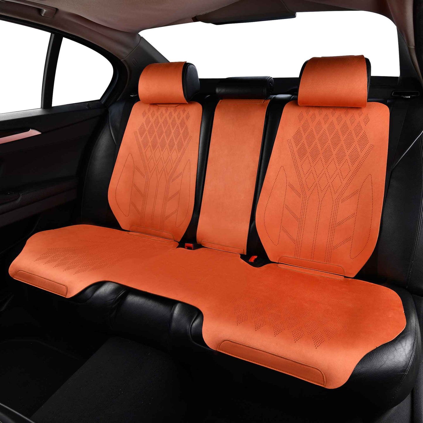 Luxus SeatSkin™ Housses de Siège sur Mesure en Suédine – Motif Losange Orange Lava