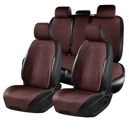 Luxus SeatSkin™ Housses de Siège sur Mesure en Suédine – Motif Losange Marron Chocolat