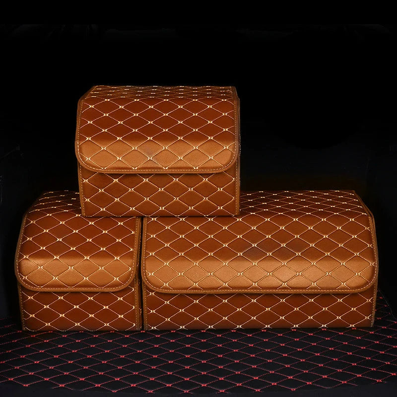 Boite de Rangement Voiture | Motif Losange | Marron Caramel