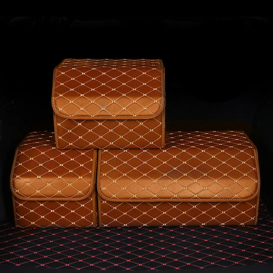 Boite de Rangement Voiture | Motif Losange | Marron Caramel