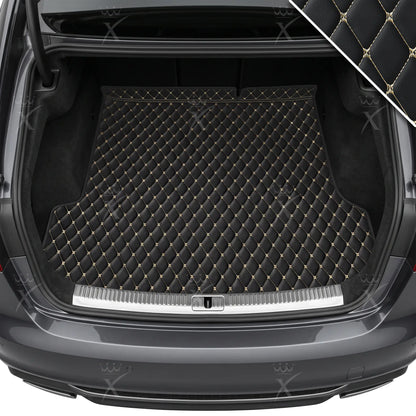 Tapis de Coffre sur Mesure Premium Luxus – Motif Losange Noir avec Surpiqûres Beiges