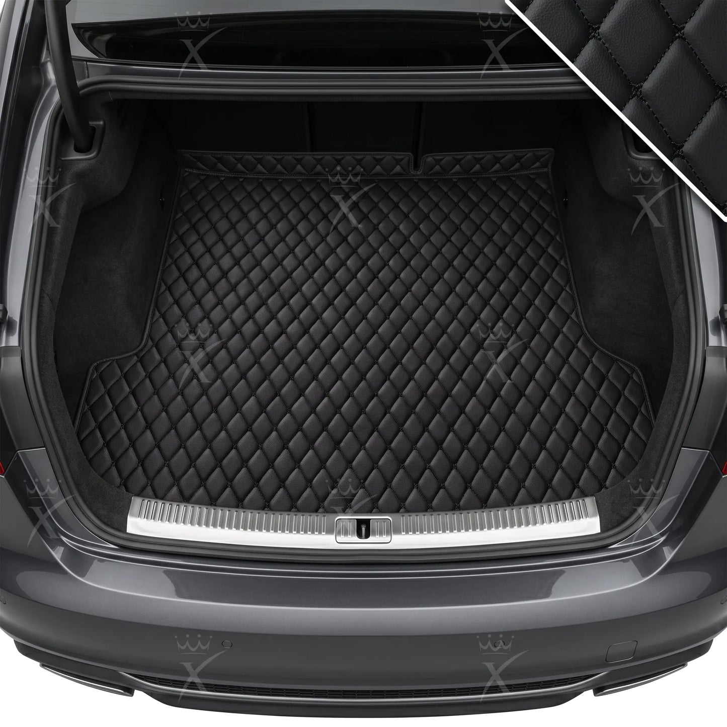 Tapis de Coffre sur Mesure Premium Luxus – Motif Losange Noir avec Surpiqûres Noires