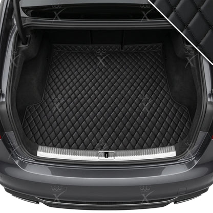 Tapis de Coffre sur Mesure Premium Luxus – Motif Losange Noir avec Surpiqûres Noires