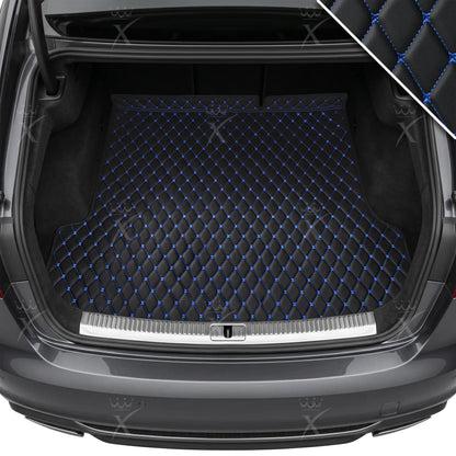 Tapis de Coffre sur Mesure Premium Luxus – Motif Losange Noir avec Surpiqûres Bleues