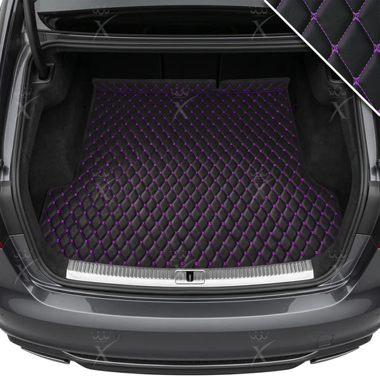 Tapis de Coffre sur Mesure Premium Luxus – Motif Losange Noir avec Surpiqûres Mauves