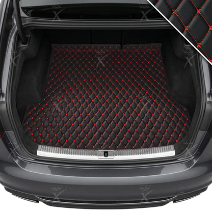 Tapis de Coffre sur Mesure Premium Luxus – Motif Losange Noir avec Surpiqûres Rouges