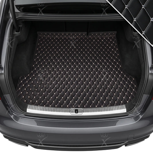 Tapis de Coffre sur Mesure Premium Luxus – Motif Losange Noir avec Surpiqûres Blanches