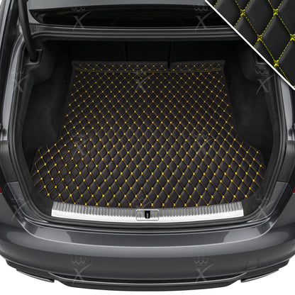 Tapis de Coffre sur Mesure Premium Luxus – Motif Losange Noir avec Surpiqûres Jaunes