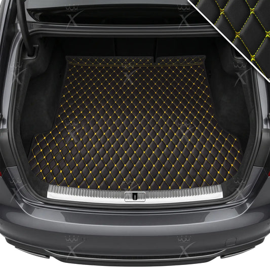 Tapis de Coffre sur Mesure Premium Luxus – Motif Losange Noir avec Surpiqûres Jaunes