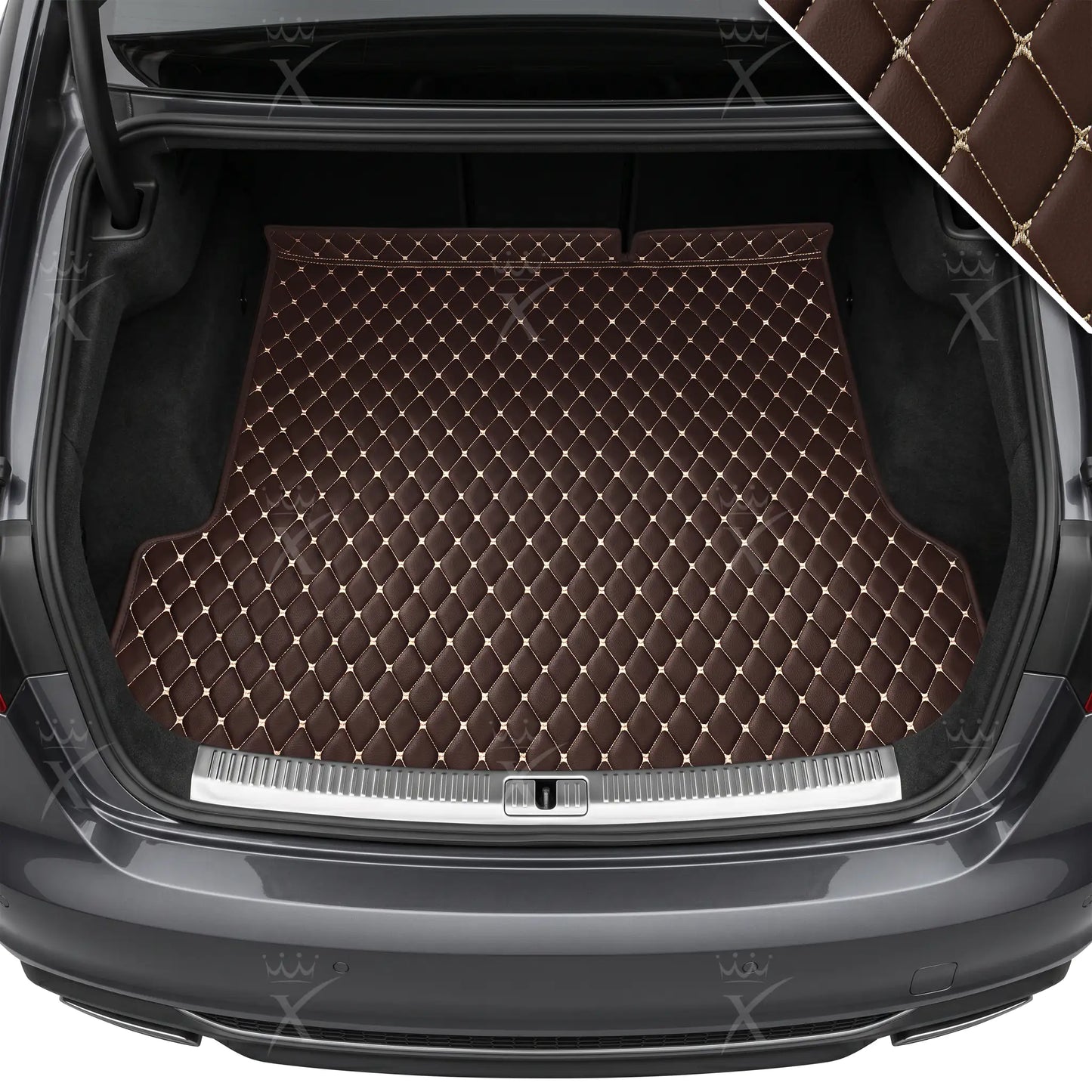 Tapis de Coffre sur Mesure Premium Luxus – Motif Losange Marron Chocolat
