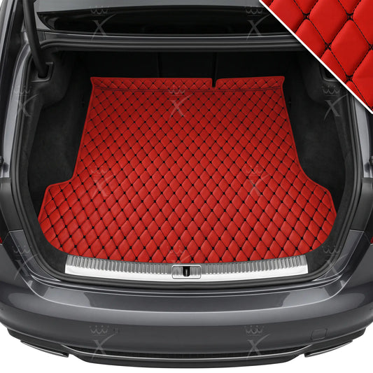Tapis de Coffre sur Mesure Premium Luxus – Motif Losange Rouge Ferrari avec Surpiqûres Noires