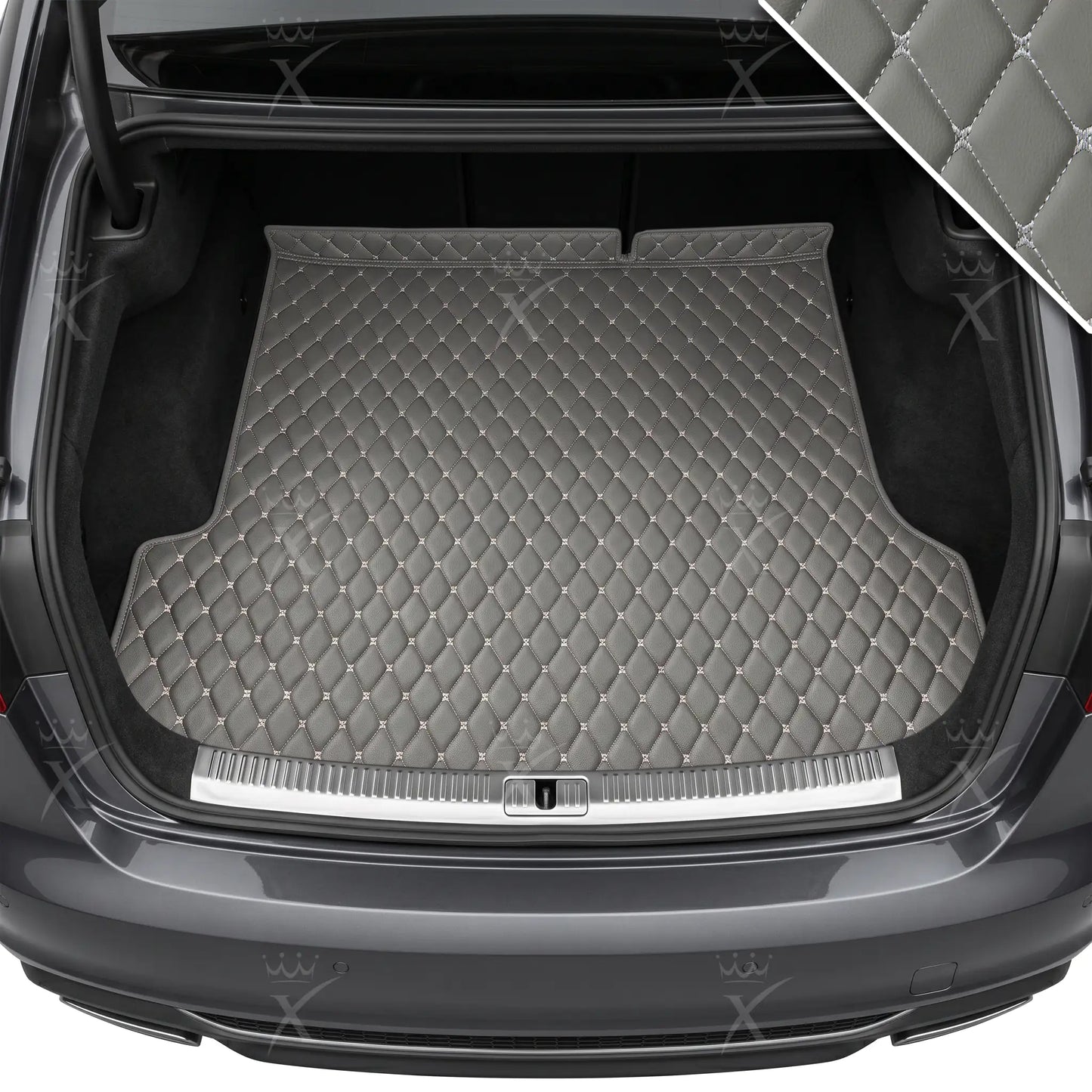 Tapis de Coffre sur Mesure Premium Luxus – Motif Losange Gris Perle
