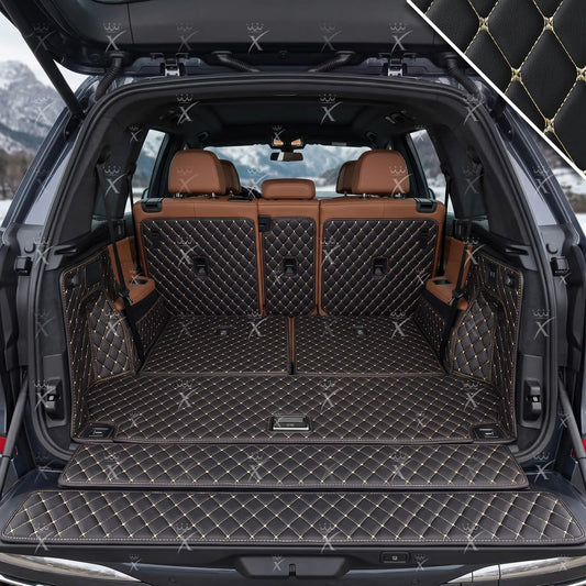 Tapis de Coffre 3D Intégral Sur Mesure Premium Luxus – Motif Losange Noir avec Surpiqûres Beiges