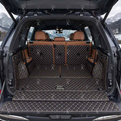 Tapis de Coffre 3D Intégral Sur Mesure Premium Luxus – Motif Losange Noir avec Surpiqûres Beiges