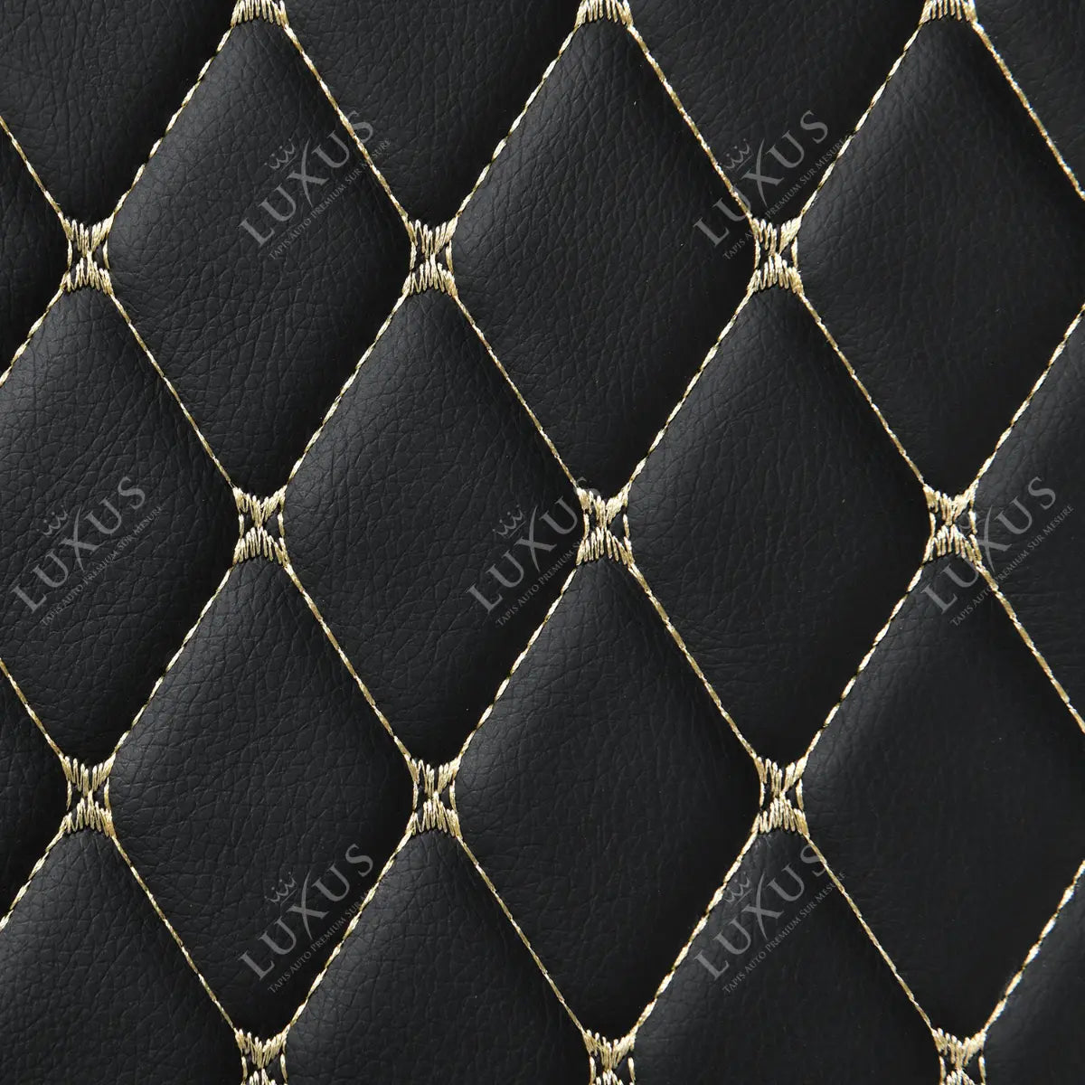 Tapis de Coffre sur Mesure Premium Luxus – Motif Losange Noir avec Surpiqûres Beiges