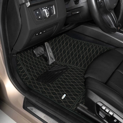 Tapis de Sol 3D sur Mesure Premium Luxus – Motif Double Losange Noir avec Surpiqûres Beiges