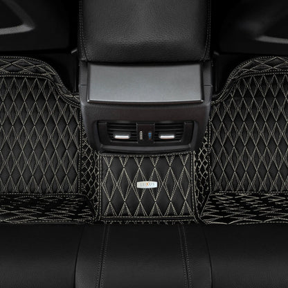 Tapis de Sol 3D sur Mesure Premium Luxus – Motif Double Losange Noir avec Surpiqûres Beiges