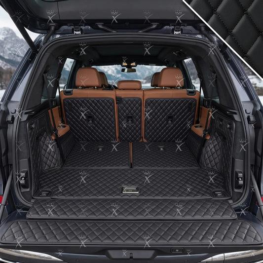 Tapis de Coffre 3D Intégral Sur Mesure Premium Luxus – Motif Losange Noir avec Surpiqûres Noires