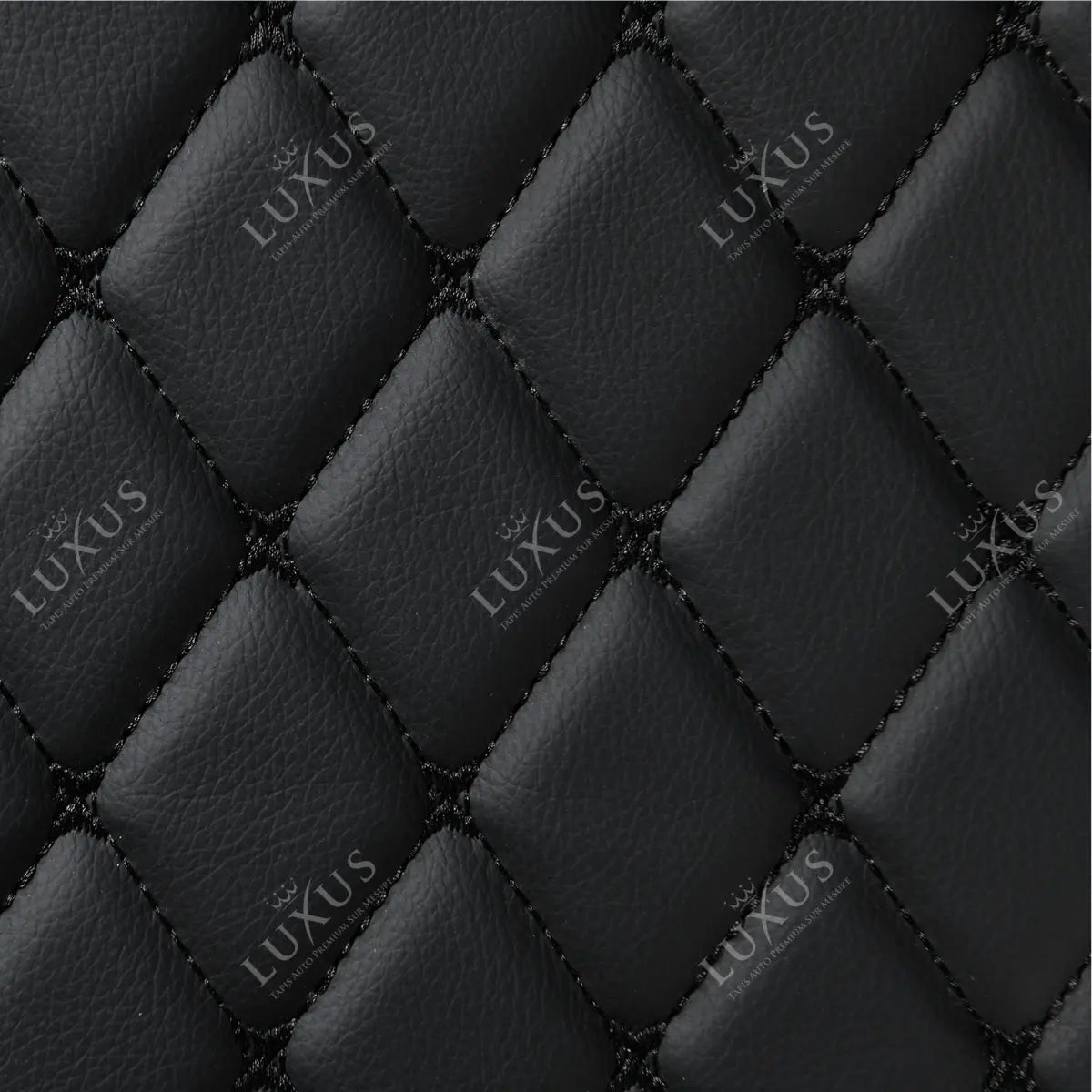 Tapis de Coffre sur Mesure Premium Luxus – Motif Losange Noir avec Surpiqûres Noires