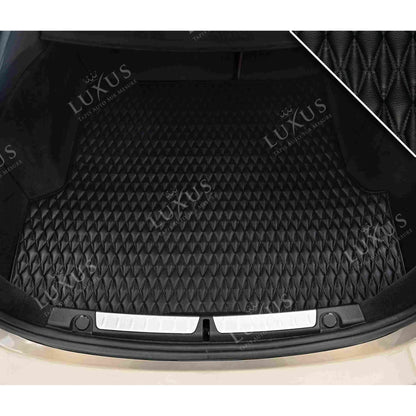 Tapis de Coffre sur Mesure Premium Luxus – Motif Double Losange Noir avec Surpiqûres Noires