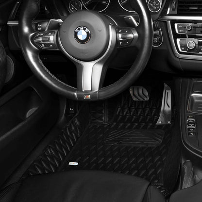 Tapis de Sol 3D sur Mesure Premium Luxus – Motif Double Losange Noir avec Surpiqûres Noires