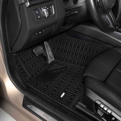 Tapis de Sol 3D sur Mesure Premium Luxus – Motif Double Losange Noir avec Surpiqûres Noires